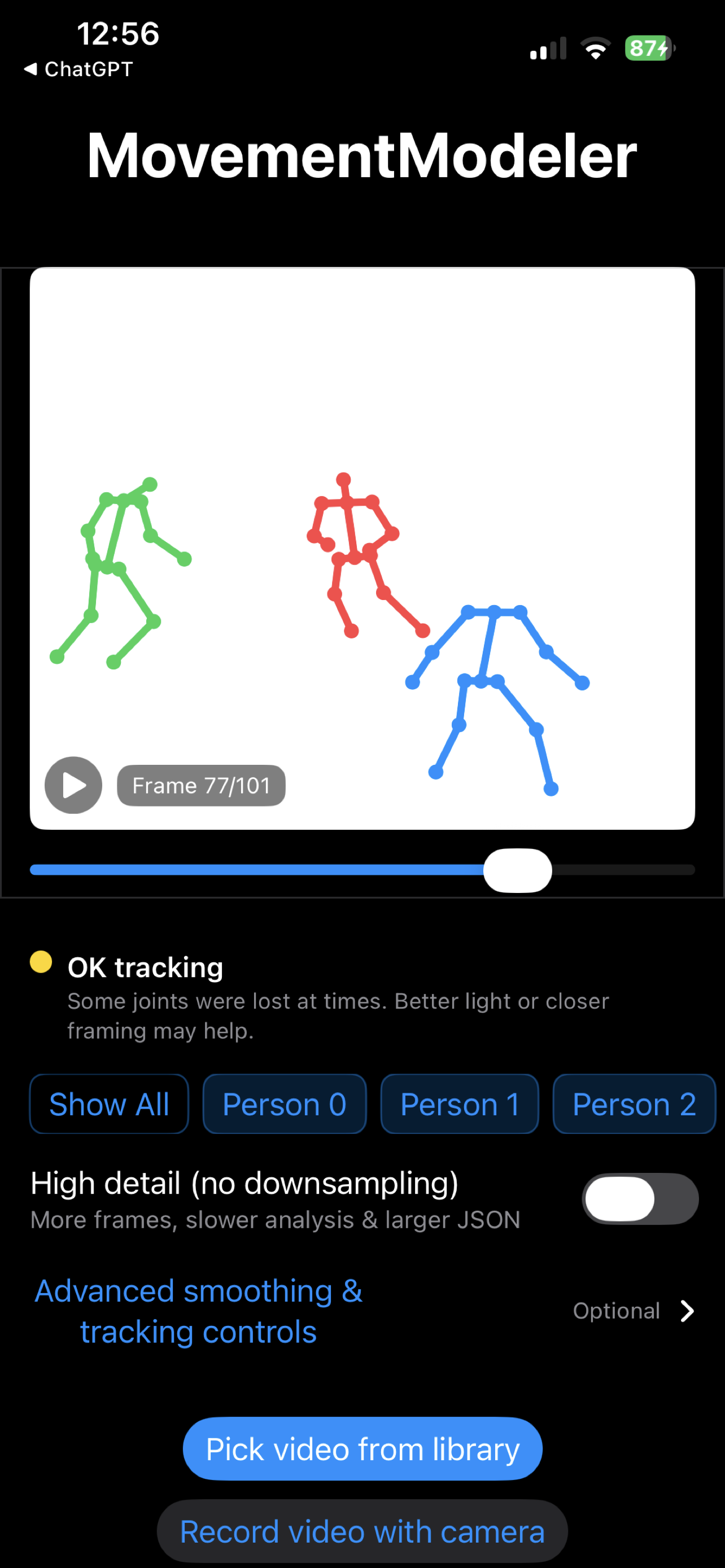 MovementModeler stick-figure playback